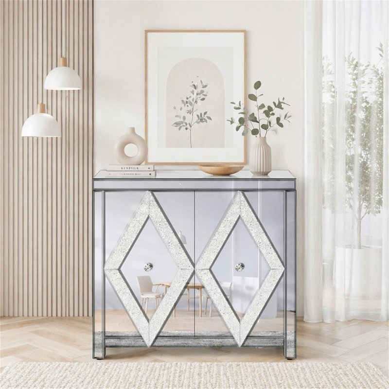 Armoire de rangement avec garniture de miroir et combinaison épissée en forme de losange pour le salon, la salle à manger, l'entrée, la cuisine