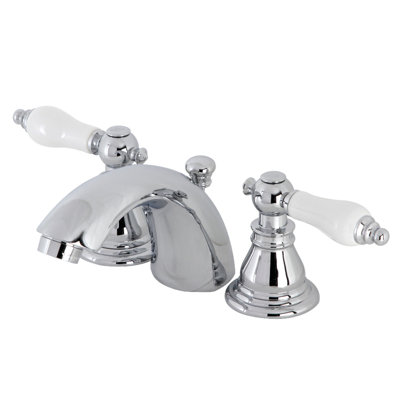 Kingston Brass American Patriot Two-Handle 3-Hole Deck Mount Mini-Widespread Bathroom Faucet with Plastic Pop-Up