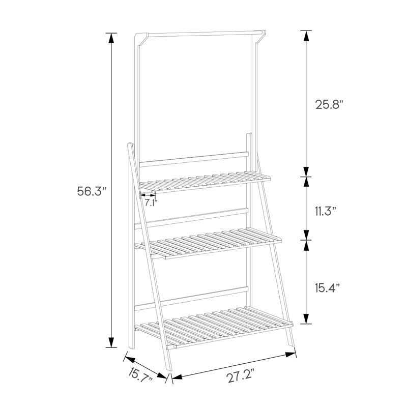 Support à plante pliable en bambou à 3 niveaux avec tringle - Présentoir polyvalent pour plantes et décorations, Brun