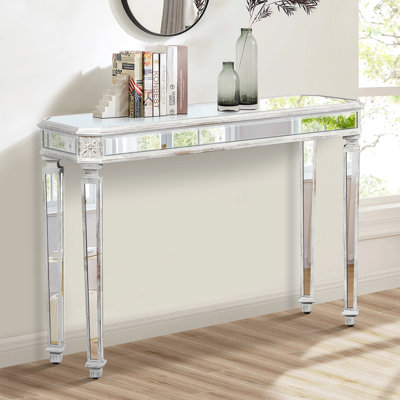 Miroir console rétro vintage à grain de bois magnifique et noble pour le vestibule, la table de canapé et le salon (l 48 po x H 32,3 po)
