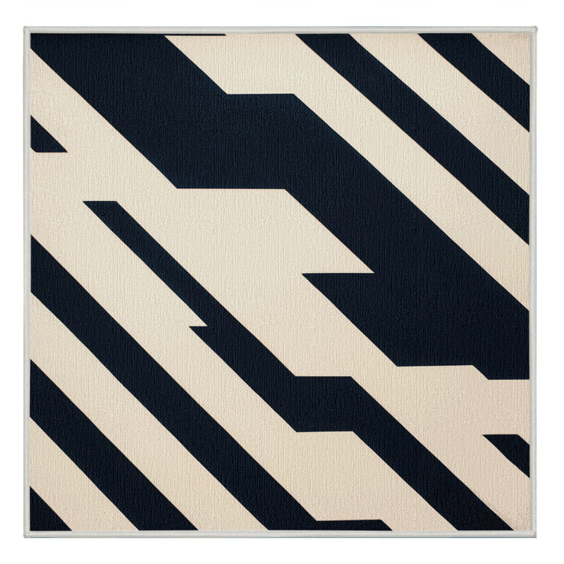  Tapis lavable rayé bleu marine crème, Carré 3 pi