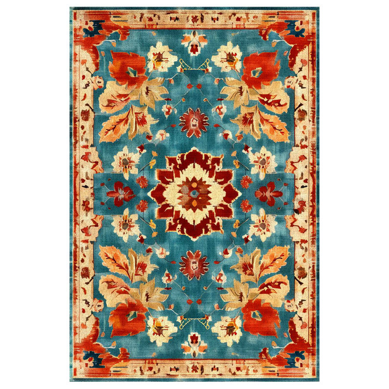 Larissa Collection Digital Print Cotton-Polyester Blend Rug – Teal & Red, Runner 3'4" x 11'6"