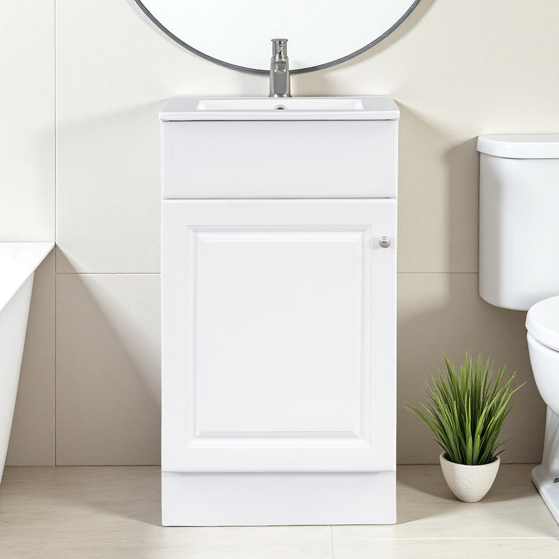 Meuble-lavabo 18 po avec plateau supérieur et tablette réglable, Blanc