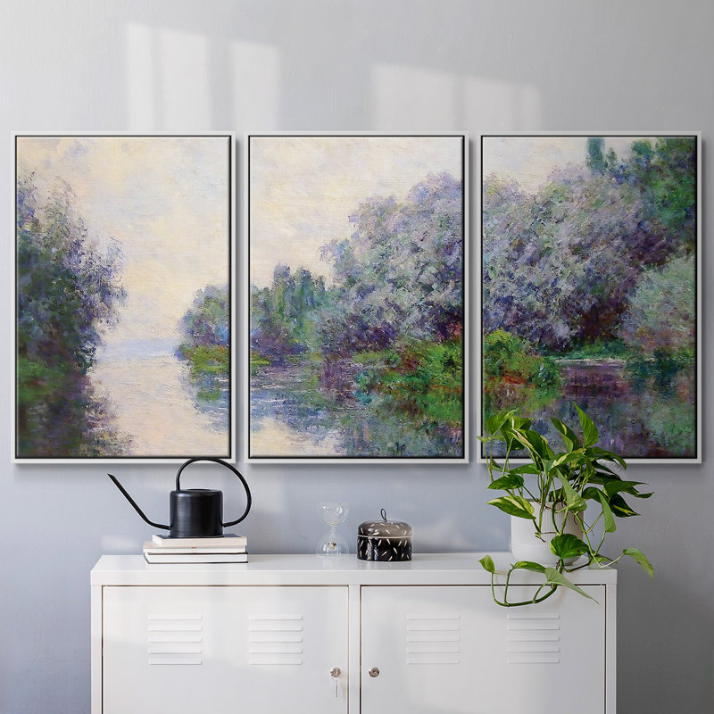 La seine près de Giverny 02, 1885 3 pièces, H 36 po x l 75 po x P 2 po, Blanc
