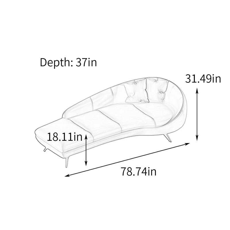 Chaise longue d'intérieur moderne et minimaliste, Gris, Orienté à droite