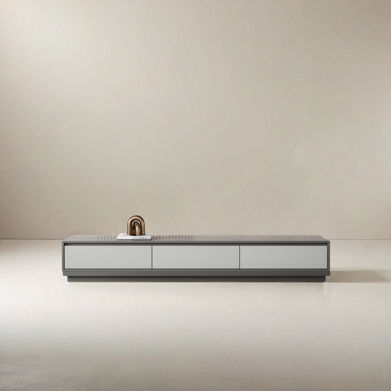 118 in. Modern TV Stand Extendable Media Console with 3 Drawers, Gray/Walnut