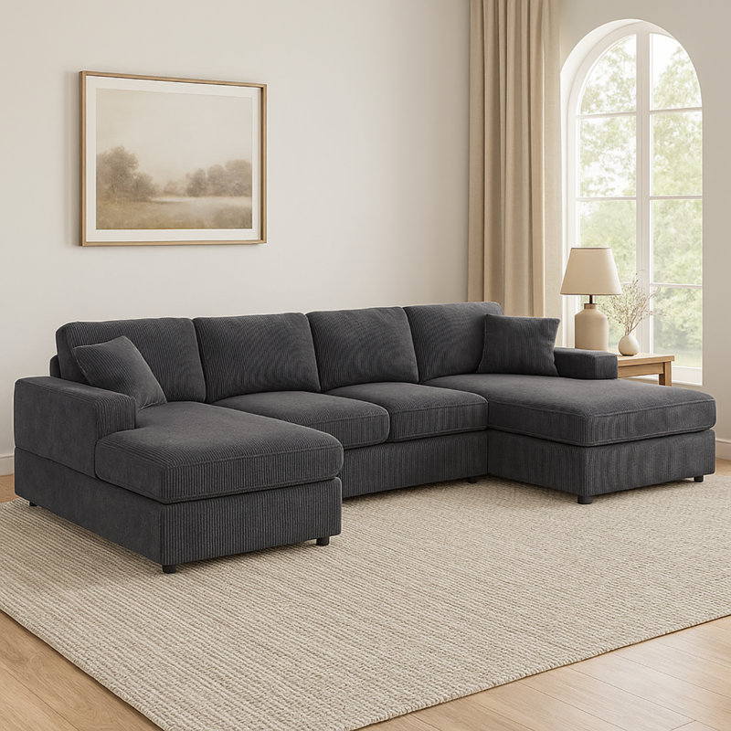 Canapé modulaire 3 pièces en velours côtelé 3 pièces, Velours côtelé gris