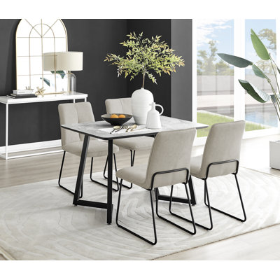 Table et chaises de salle à manger en mélamine effet marbre Carzon - Chaises de salle à manger en velours de luxe