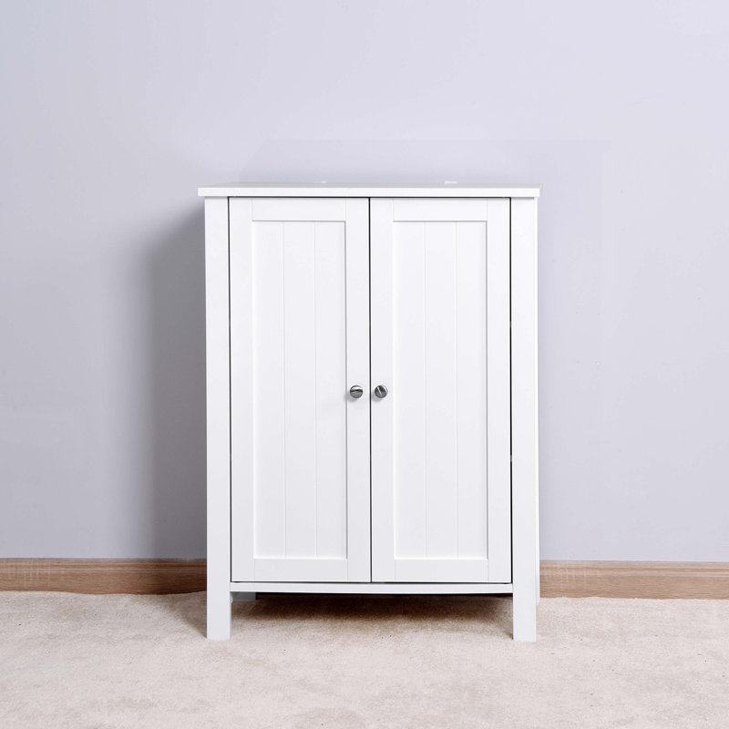 White Wooden Living Room Cabinet with Adjustable Shelving