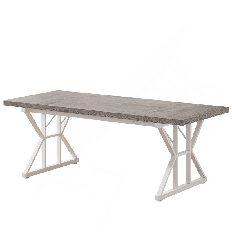 Table de salle à manger 71 po pour 6 personnes, table de cuisine rectangulaire rustique avec pieds en métal à tréteaux, table de salle à manger en bois