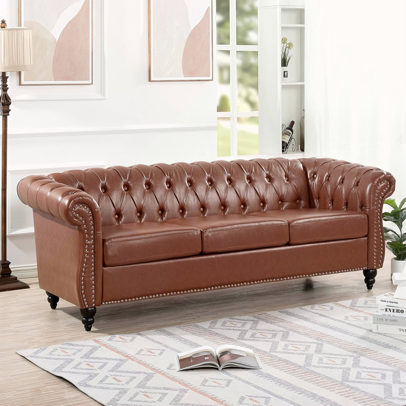 Canapé Chesterfield 84,65 po., Brun