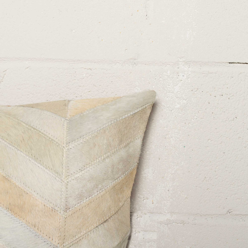 Torino Luxe Chevron Hand-Stitched Cowhide Throw Pillows, Set of 2, Natural 18"x18"