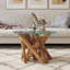 Table basse Table de bout ronde avec plateau en verre Teck massif