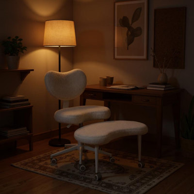 Chaise de travail ergonomique à pieds croisés avec repose-pieds réglable, mousse à mémoire de forme Cushio