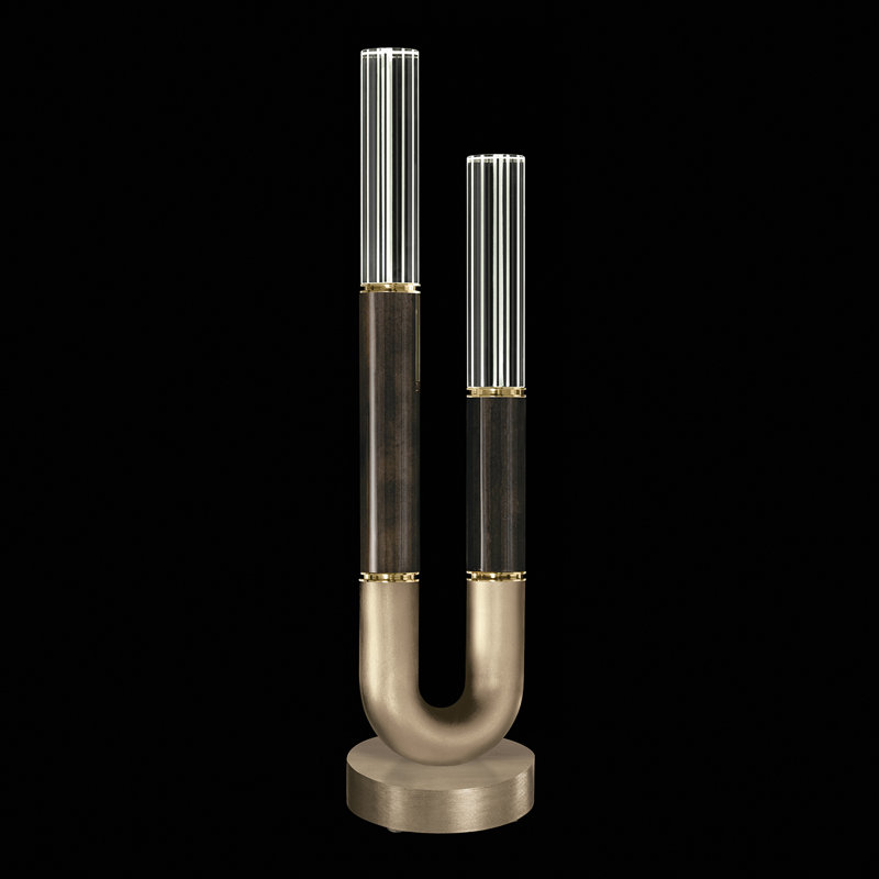 Antonia LED Table Lamp, Gold Leaf/Brass/Charcoal