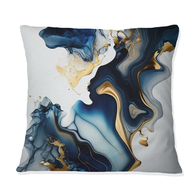 Abstract Geode Marble Blue I - Coussin abstrait en marbre, H 18 po x l 18 po, Carré