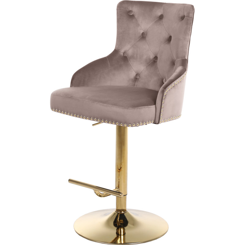Bocana Swivel Upholstered Adjustable Height Counter Stool with Metal Frame, Pink, Gold
