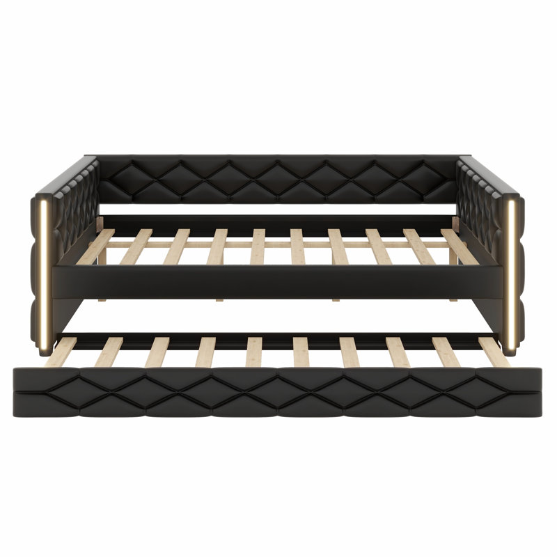 LED Lighted Upholstered Daybed with Pull-Out Trundle