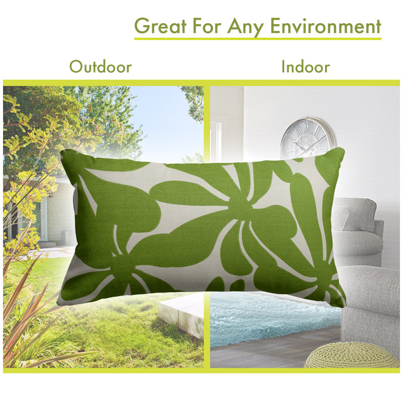 Sage and White Floral Indoor Outdoor Rectangular Pillow