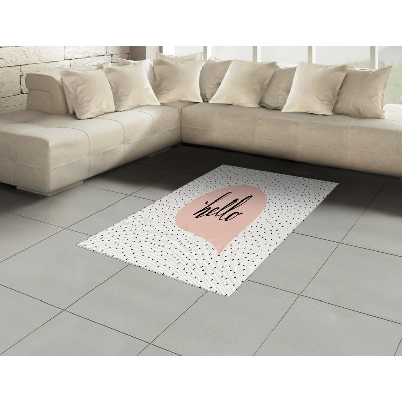 Tapis décoratif à fibres longues haute densité en polyester et coton Hello, Rectangle— 4 pi x 5 pi 8 po