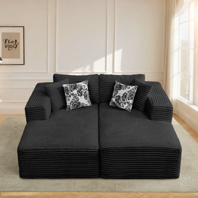 Canapé modulaire 2 places avec méridienne, assise profonde, accoudoirs larges et coussins décoratifs pour petits espaces ou appartements, aucun assemblage requis