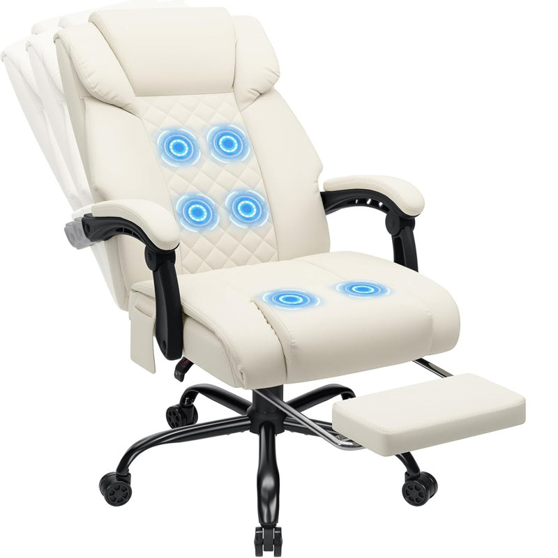 Office Chair With 6 Points Vibration Massage Ergonomic Executive Office Chair Reclining High Back With Foot Rest, Beige