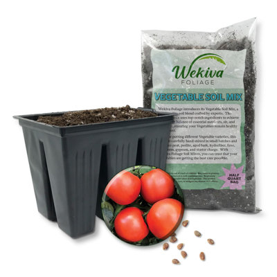 Rambler Tomato Seed Starter Kit - Tomato Seeds with Tray Liner and Half Quart Vegetable Soil Mix - Grow Your Own Vegetables