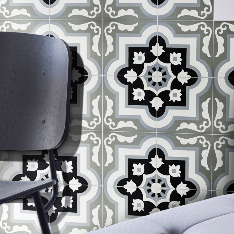 Carreau de mur et de sol à motif ciment 8 po x 8 po Taza, Gris / Noir