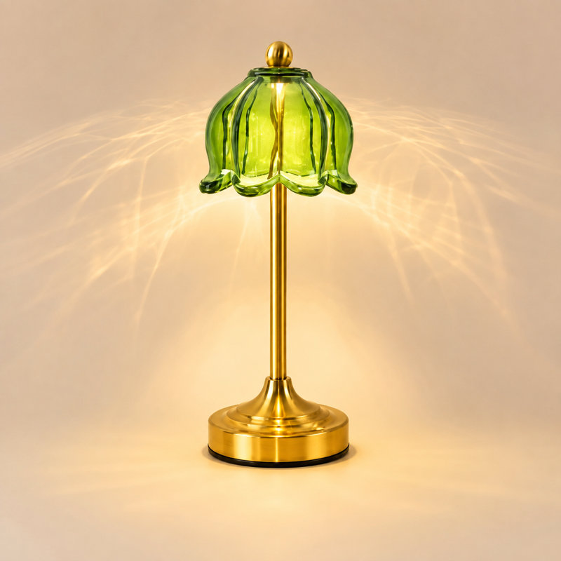 Ensemble de 2 lampes de table vintage en verre vert