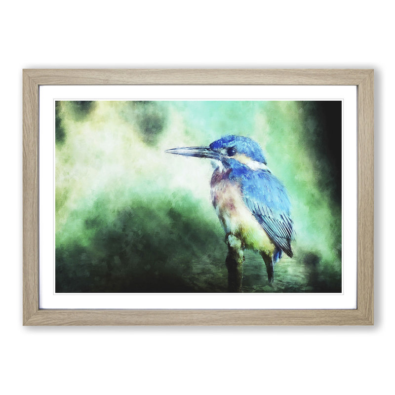 The Kingfisher Bird Looking West - Single Picture Frame Painting on MDF, 62cm H x 87cm W x 2cm D, Oak