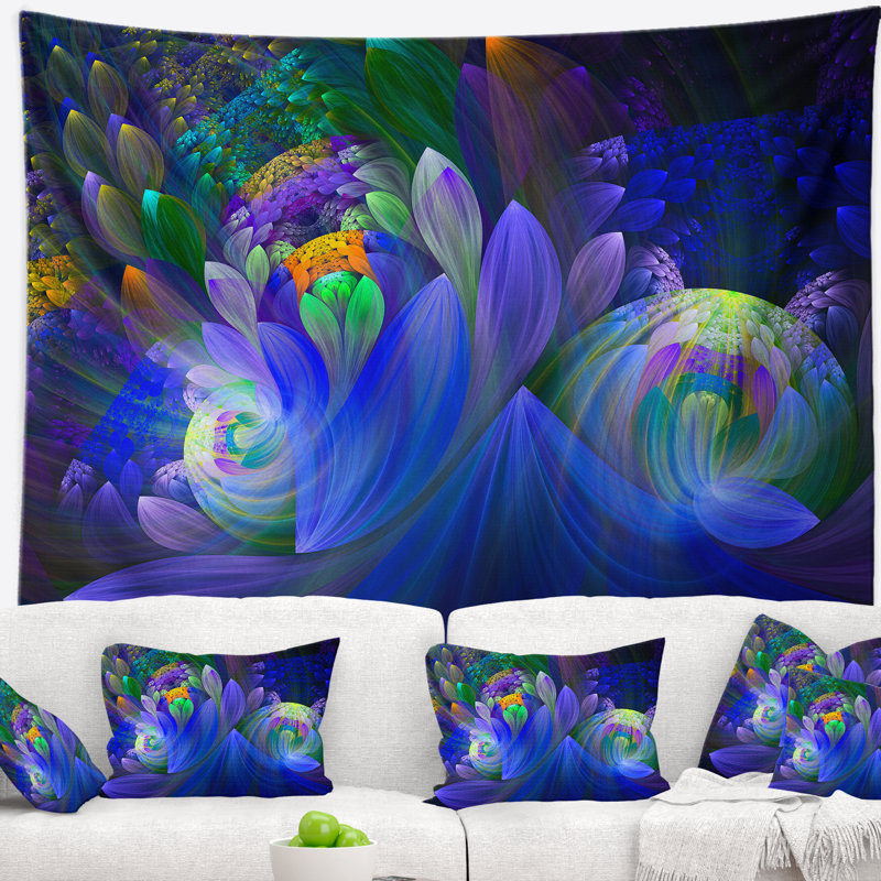 Tapisserie florale florale bleue, H 50 po x l 60 po