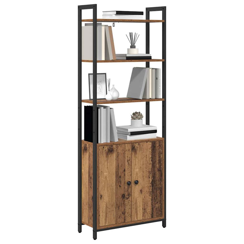 161cm H x 60cm W Steel Book Cabinet Bookcase, Old Wood