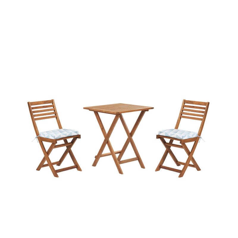 Ahile 2 - Person Acacia Solid Wood Patio Dining Set Square Table with Cushions Included, Light Wood