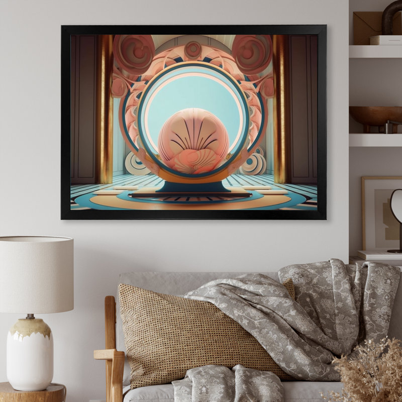 «Graphic Bliss Retro Futuristic Architecture I», impression sur toile, H 12 po x l 20 po x P 1 po, Cadre simple noir