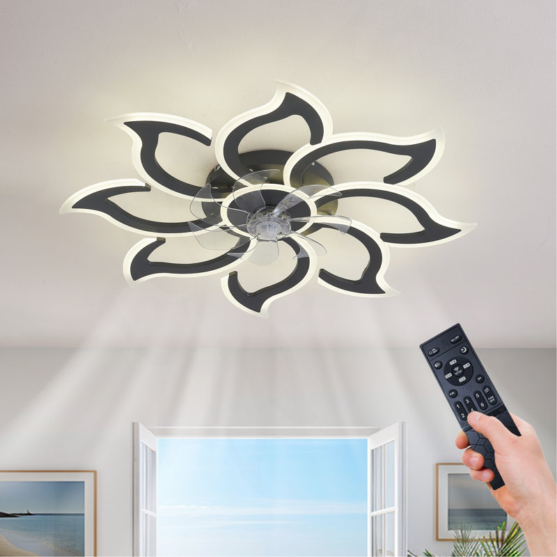 Ventilateur de plafond 35,4 po noir avec lumières, télécommande 3 températures de couleur, ventilateur à 6 vitesses