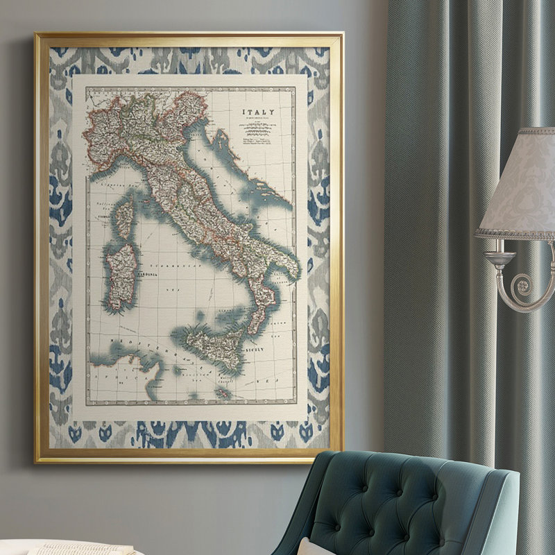 Carte encadrée de l'Italie, reproduction encadrée de qualité supérieure - prête à être accrochée, Or
