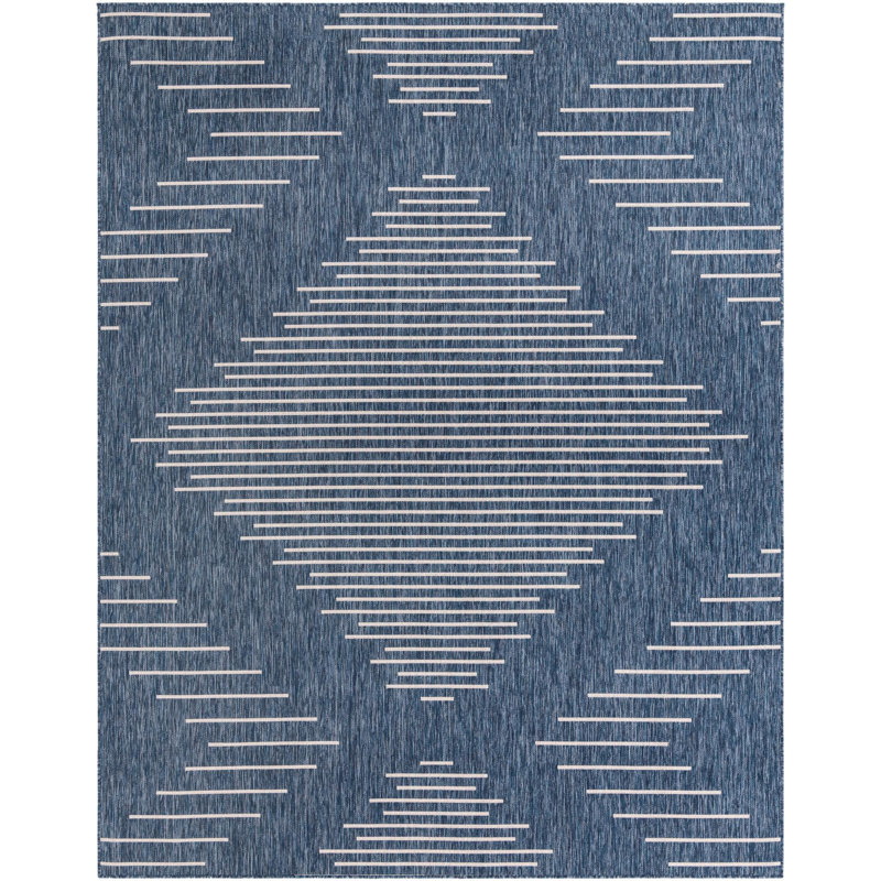 Tapis géométrique bleu en polypropylène tissé à la machine Wallington, Rectangle 7 pi 10 po x 10 pi