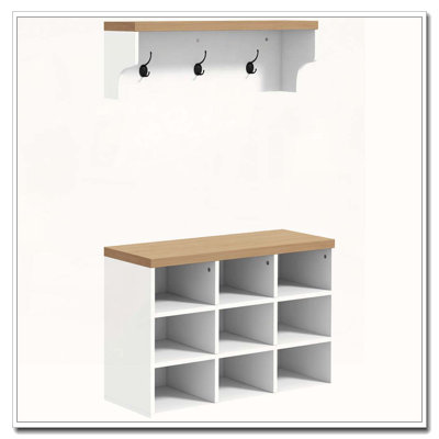 2-in-1 Coat Rack Shoe Bench Set 9 Pair Shoe Storage Cabinet Rack with Hall Tree Modern Entryway Hallway Mudroom Bedroom Organizer