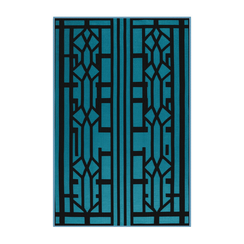 Machine Washable Trellis Blue Area Rug, Rectangle 3' x 5'