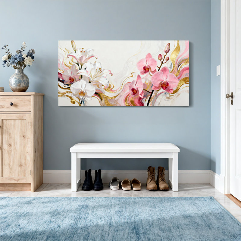 Plantes et fleurs, art floral abstrait, H 24 po x l 48 po