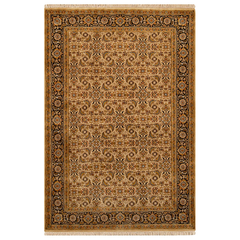 Tapis doré et noir noué à la main de haute qualité