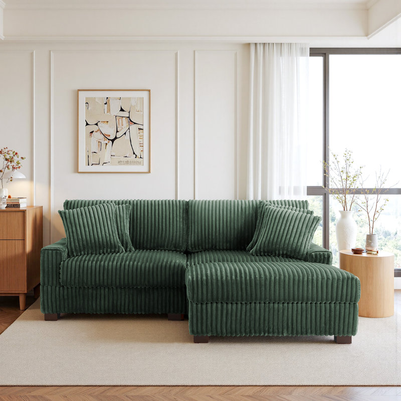 3 Seater Corner Sofa , Green Polyester/Foam Padding