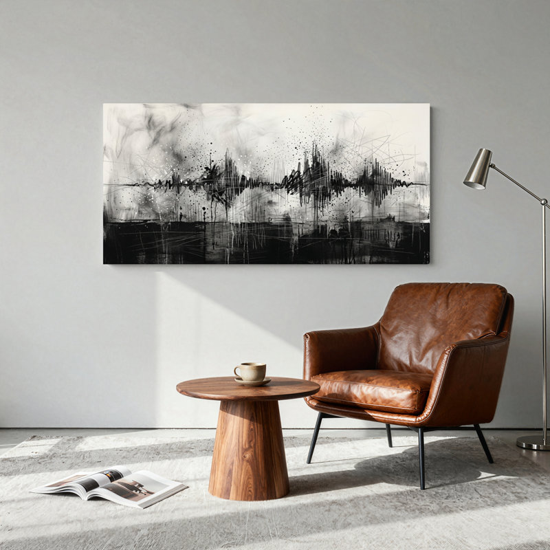 Ensemble de 1 tableau abstrait sur toile représentant une onde sonore, 46“W x 24”H, Wrapped Canvas