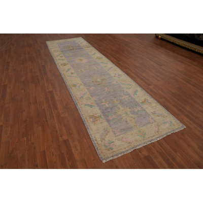 Tapis de couloir mauve mauve à teinture végétale Oushak 3 x 13