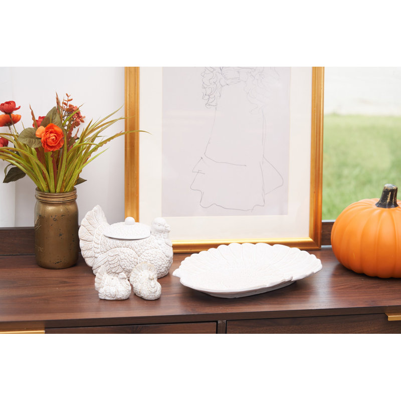 White Turkey Large Thanksgiving Stoneware Serving Platter