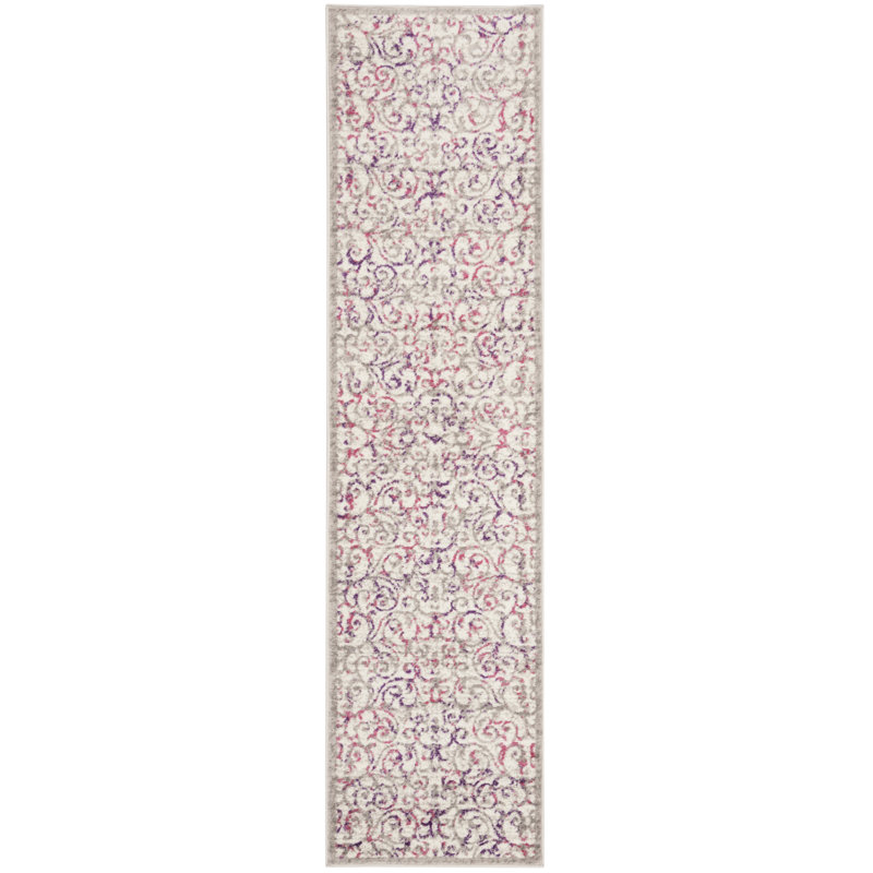 Tapis ivoire / rose à motif floral Kingstowne, Tapis de couloir 2 pi x 8 pi