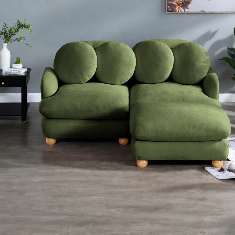 Canapés à compression, canapé trois places en chenille verte avec pouf, décor moderne, Vert