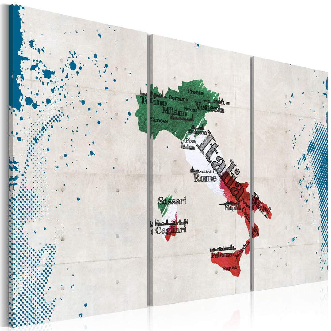 Leinwandbild - Landkarte von Italien - Triptychon