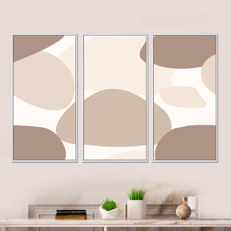 Shapes in Earth Tones I - 3 pièces, cadre flottant, impression sur toile, H 32 po x l 48 po, Cadre blanc