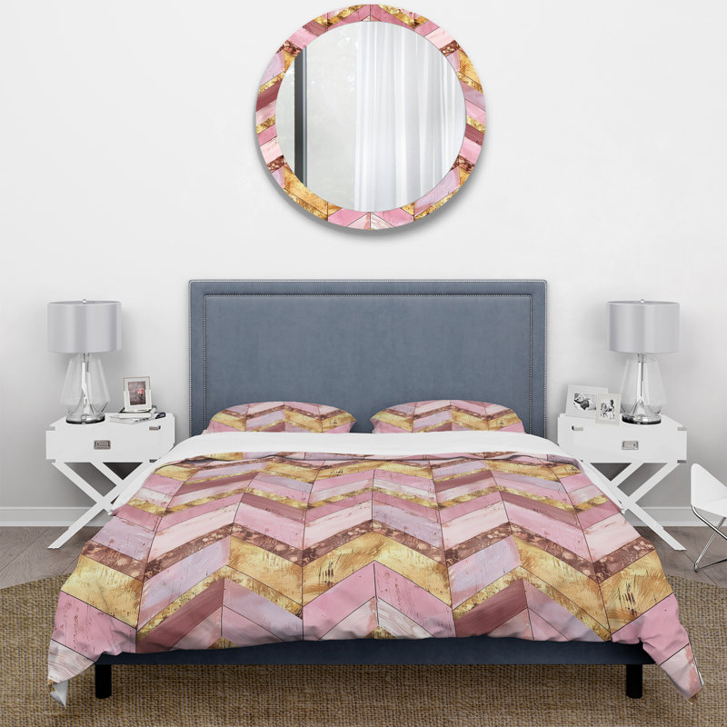 Ensemble de housse de couette Golden Chevron, Housse de couette très grand + 2 taies décorativ